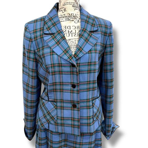 Vintage Pendleton Women’s Size 8 Blue Plaid Pleated Skirt Suit USA 100% Wool - Picture 2 of 7